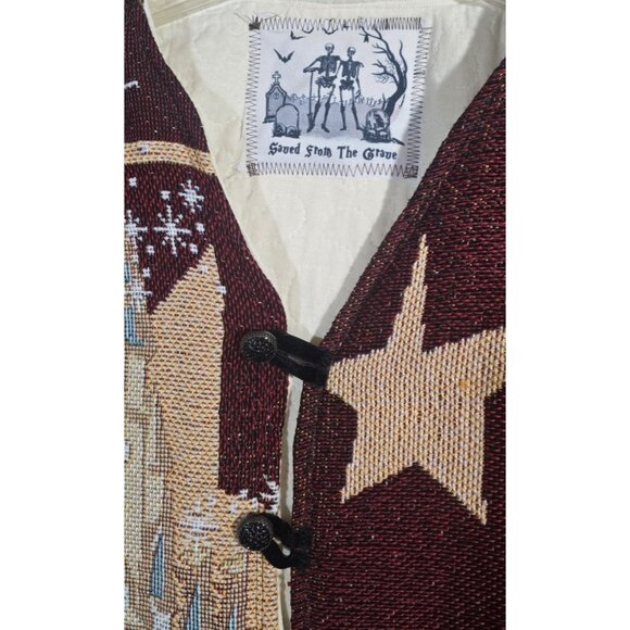 OOAK Handmade Upcycled Mickey Mouse Tapestry Jacket Quilt Lined Fringe Women's L - Picture 8 of 16